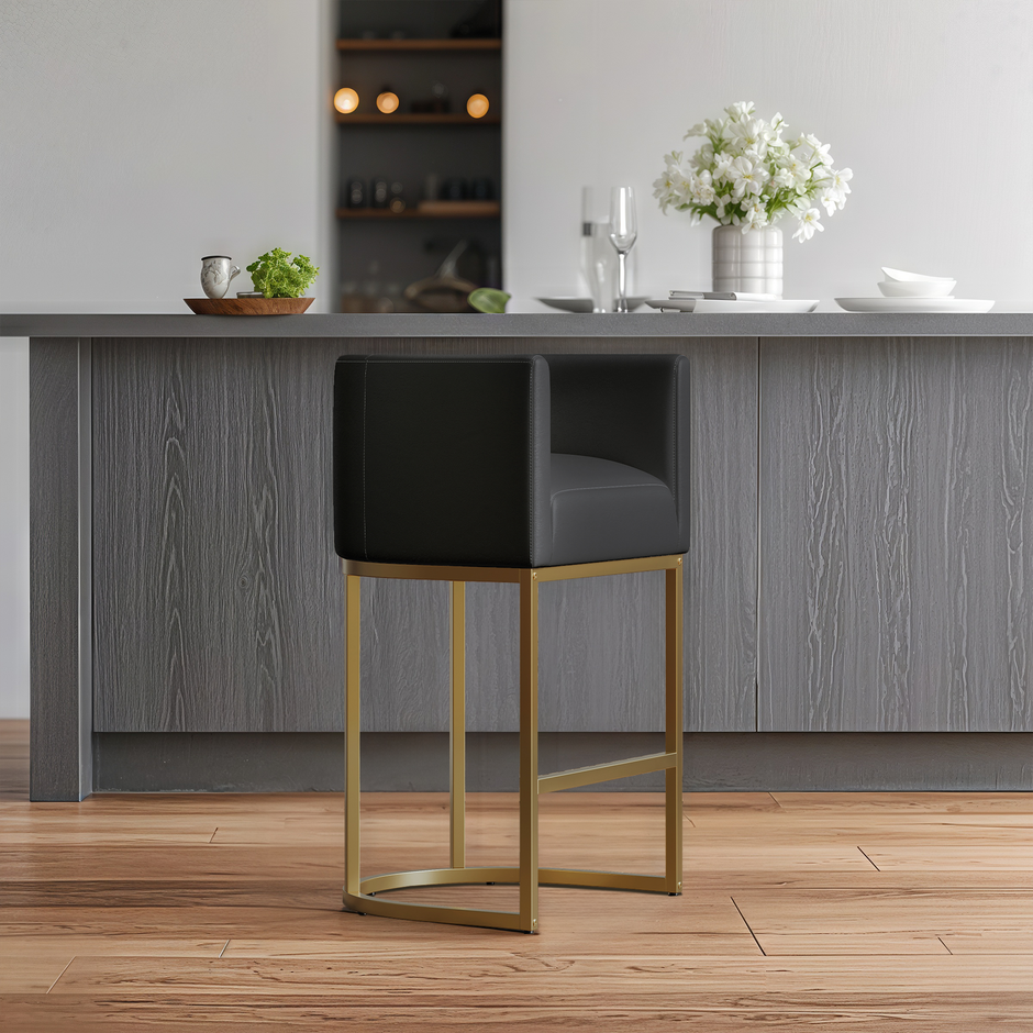 Lasigeli Bar Stools 26"Counter Height Bar Stools,Metal Gold Frames,Black Leather for Kitchen Island