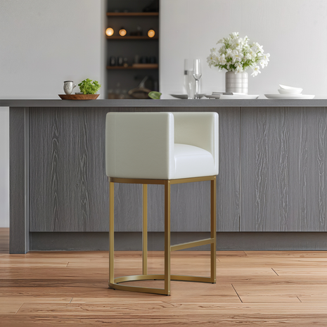 Lasigeli Bar Stools 26"Counter Height Bar Stools,Metal Gold Frames,Beige White Leather for Kitchen Island