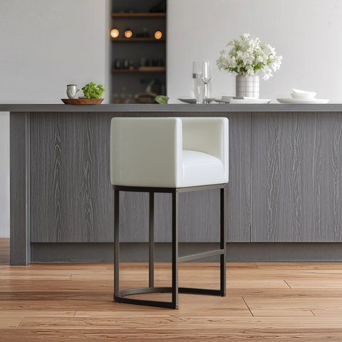 Lasigeli Bar Stools 26"Counter Height Bar Stools,Metal Black Frames,Beige White Leather for Kitchen Island