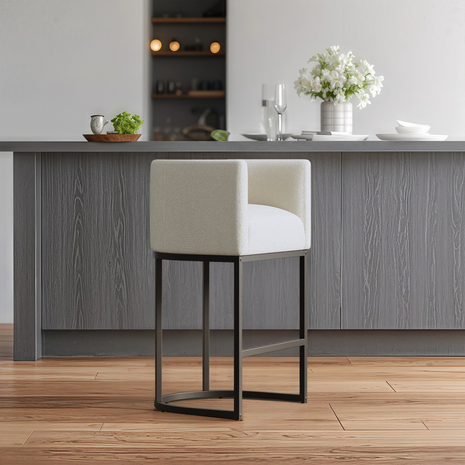 Lasigeli Bar Stools 26"Counter Height Bar Stools,Metal Black Frames,Off White Linen for Kitchen Island