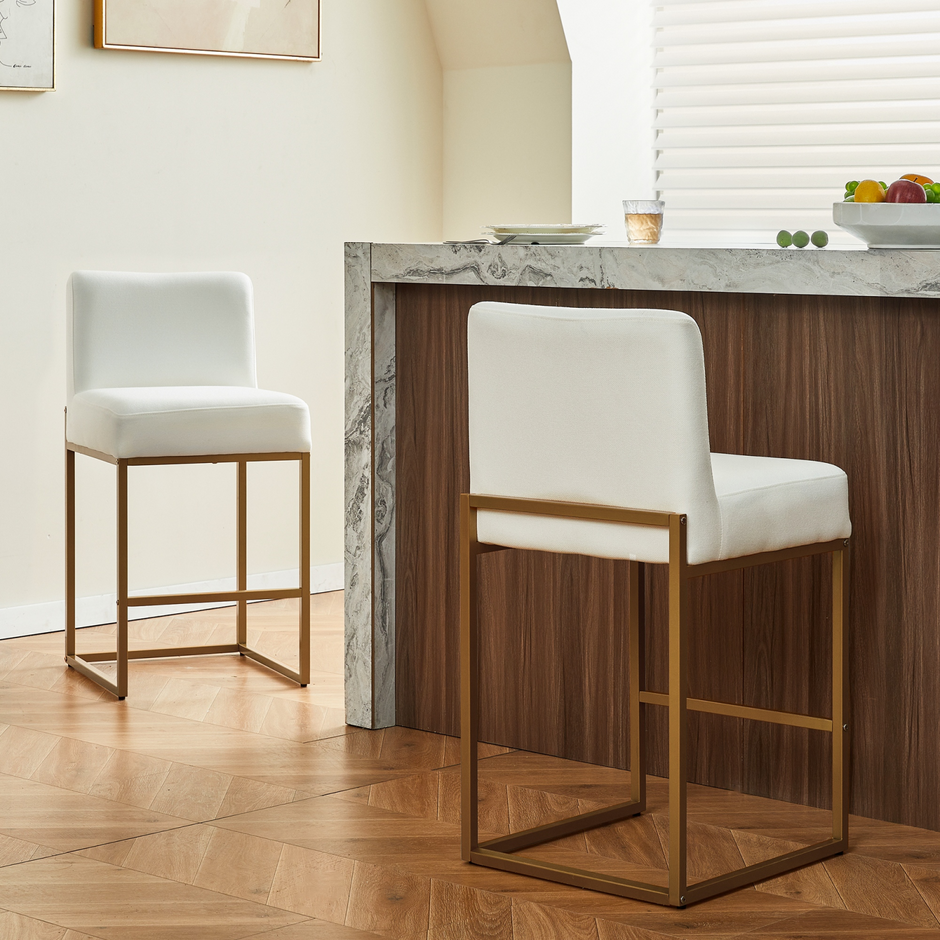 Lasigeli 26" Counter Height Bar Stools - Beige White & Gold Fabric Linen Bar Chairs for Kitchen Island