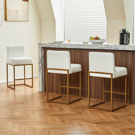 Lasigeli 26" Counter Height Bar Stools - Beige White & Gold Fabric Linen Bar Chairs for Kitchen Island