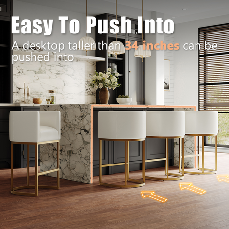 Lasigeli Bar Stools 26"Counter Height Bar Stools,Metal Gold Frames,Beige White Leather for Kitchen Island