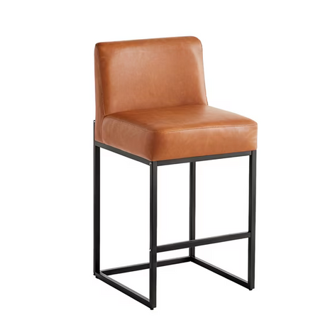 Lasigeli 26" Counter Height Bar Stools - Camel& Black PU Leather Bar Chairs for Kitchen Island