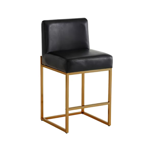 Lasigeli 26" Counter Height Bar Stools - Black & Gold PU Leather Bar Chairs for Kitchen Island